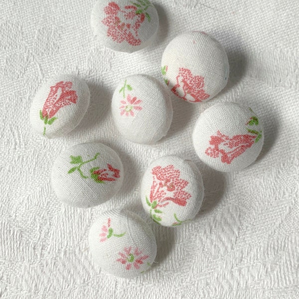 Faded roses 18mm buttons, handmade shabby chic buttons upcycled vintage fabric buttons floral bridal sew hair sewing hair, charity donation