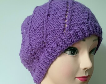 Purple knitted beanie beret hat mohair and wool cosy lightweight warm one size hat for men for women hat for teenagers hat gift charity sale