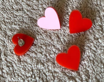 Red Acrylic Heart Stud Earrings: Party Festival Jewelry