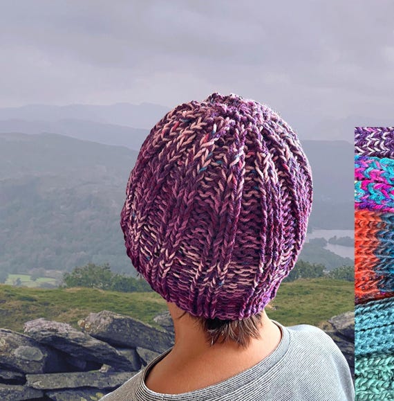 Handknit scottish wool beanie hat : medium-large ribbed gender neutral hat