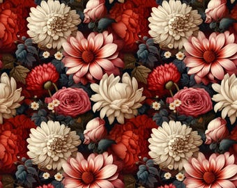 Vintage 3D Flower Print Cotton Fabric-Soft 100% Cotton for Kids Clothes-Bloom Floral Designs - 55&quot; Wide - Sold by 1/2 Yard