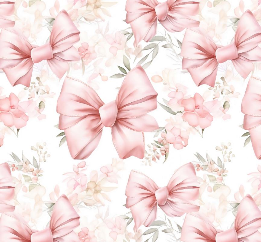 Pink Bow Floral Print Cotton Fabric-Soft 100% Cotton for Kids Clothes-Floral Pink Bow Designs - 55" Wide - Sold by 1/2 Yard