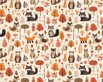 Autumn forest fox Print Cotton Fabric-Soft 100% Cotton for Kids Clothes-Cute Fox Designs - 55" Wide - Sold by 1/2 Yard