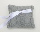 Wedding Ring Bearer Pillow Gray Cable Knit Sweater