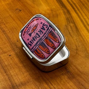 Funny Pill Case Pocket Size – Sardine Tin & Vintage Label Designs – Portable Medicine Organizer – Cute Gift Idea 4