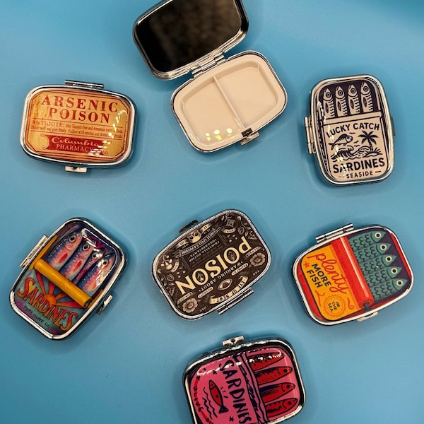 Vintage Style Metal Pill Box | Compact Pocket Medicine Box | Sardine Tin Design | Gothic Poison Pill Case | Travel Tablet Holder