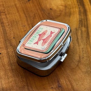 Funny Pill Case Pocket Size – Sardine Tin & Vintage Label Designs – Portable Medicine Organizer – Cute Gift Idea 2