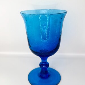 Handmade Cobalt Blue Bubble Glass Goblet – Vintage, 16 cm Tall