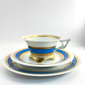 Elegant Konstanz Hand-Painted Coffee / Tea Set 3-Piece – Cobalt Blue & Gold – Vintage Porcelain