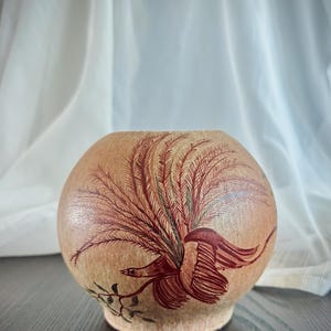Hand-Painted Vintage Ceramic Vase – Nature Motif with Bird & Branches – Unique Piece