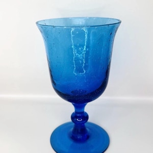Vintage Cobalt Blue Hand Blown Glass Goblet Vase – Controlled Bubble Art Glass