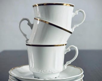ヴィンテージ ミッタータイヒ ババリア コーヒーカップセット カップ3個、ソーサー6枚 金彩磁器