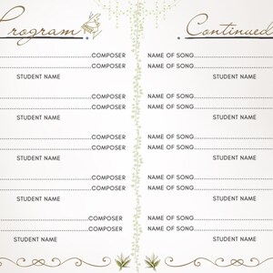 Piano Program List Piano Recital Program - Canva Template {100% Editable} - Etsy