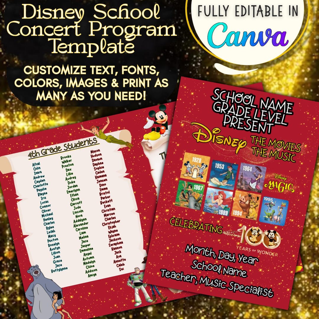 Disney Theme Music Concert Program {100% Editable Canva Template!} - Etsy