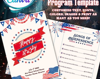 Fourth of July Patriotic Program Template {100% Editable in Canva}