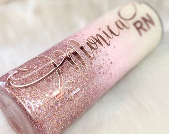 Rose gold glittered nurse tumbler gift for RN, CNA, LPN, Grad Student