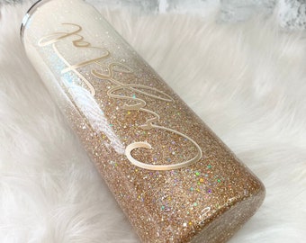 Ivory and champagne glittered tumbler