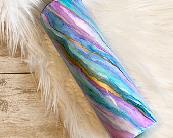 30 oz skinny tumbler / watercolor glitter tumbler / swirl watercolor glitter tumbler