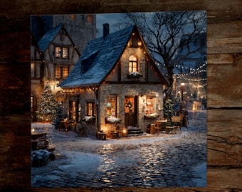 Rustic Christmas Farmhouse Canvas Wall Art: Holiday Barn Print