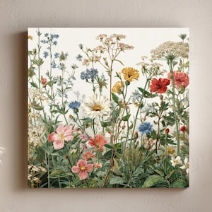 Vintage Wildblumen botanischer Druck, bunte Feldblume Illustration, weißer Hintergrund Wandkunst, Natur Species Poster oder Leinwand