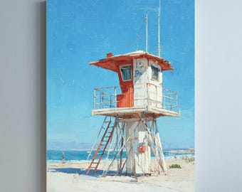 Lifeguard Tower Beach Print: Anders Zorn Style Coastal Canvas Wall Art
