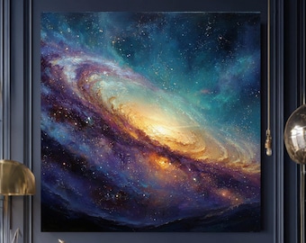 Milky Way Galaxy Oil Painting – Cosmic Nebula Canvas or Poster
