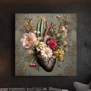Cactus Floral Heart Art: Beeple Style Anatomical Print