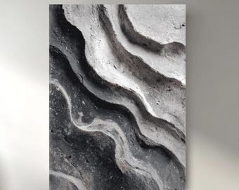 Abstracte golfkunstdruk: zwart-wit rimpelpatroon, modern muurdecor