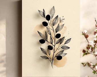 Minimalist Olive Branch Line Art Print: Modern Botanical Wall Decor