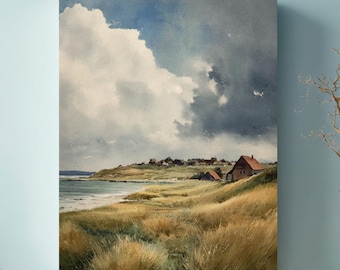 Denmark Coast Watercolor Print: M. Creston Style Coastal Landscape Art