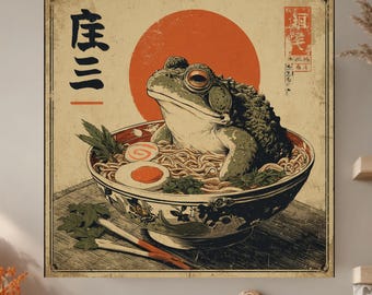 Ukiyo-e Frog Ramen Print: Japanese Woodblock Style Wall Art