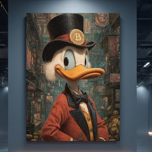 Scrooge McDuck Bitcoin Art: Cyberpunk Canvas Print, Crypto Decor