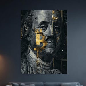 Bitcoin Benjamin Franklin Art: Yoji Shinkawa Style Canvas Print
