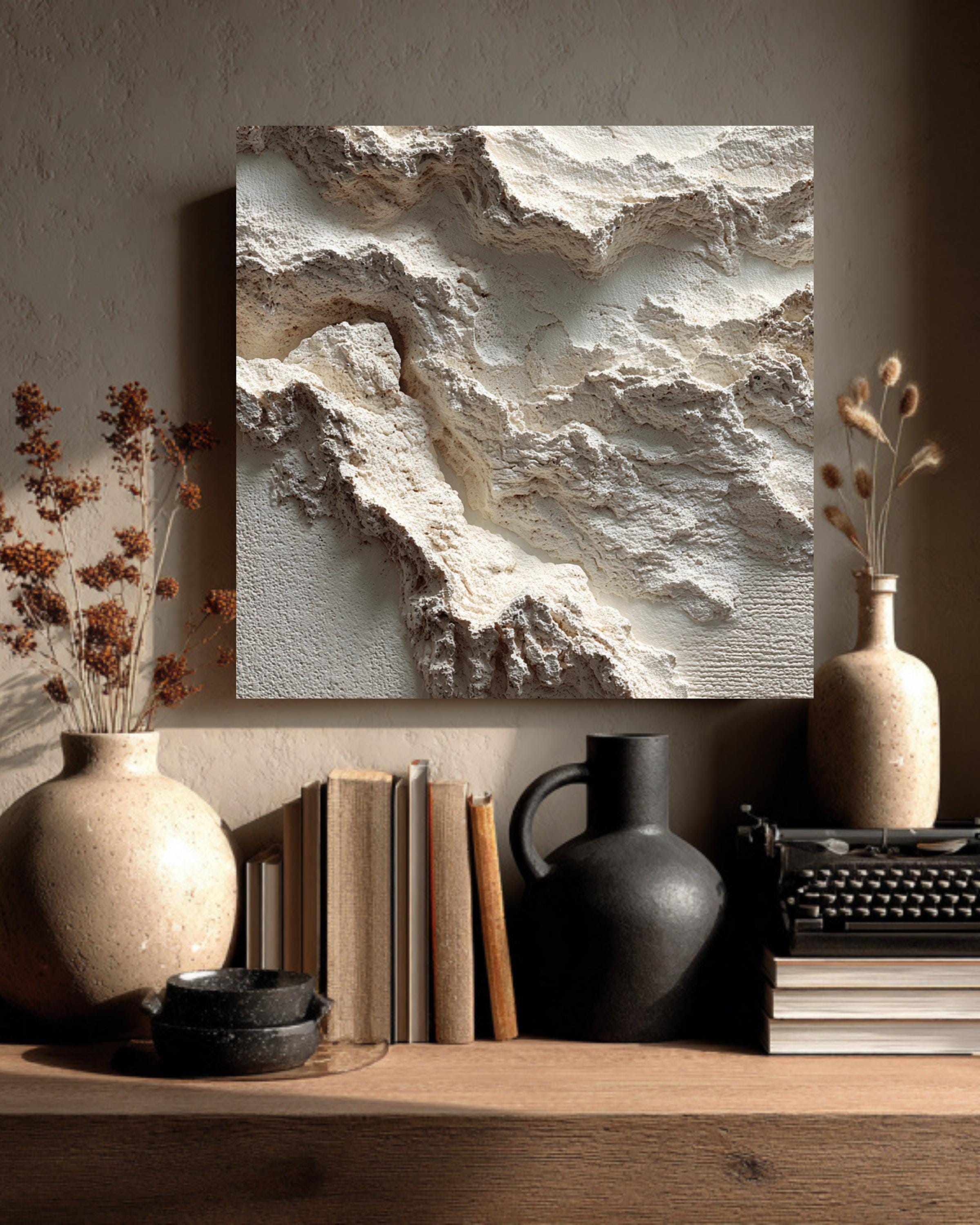 Mountain Range Wall Texture Art: Neutral Plaster Detail Canvas