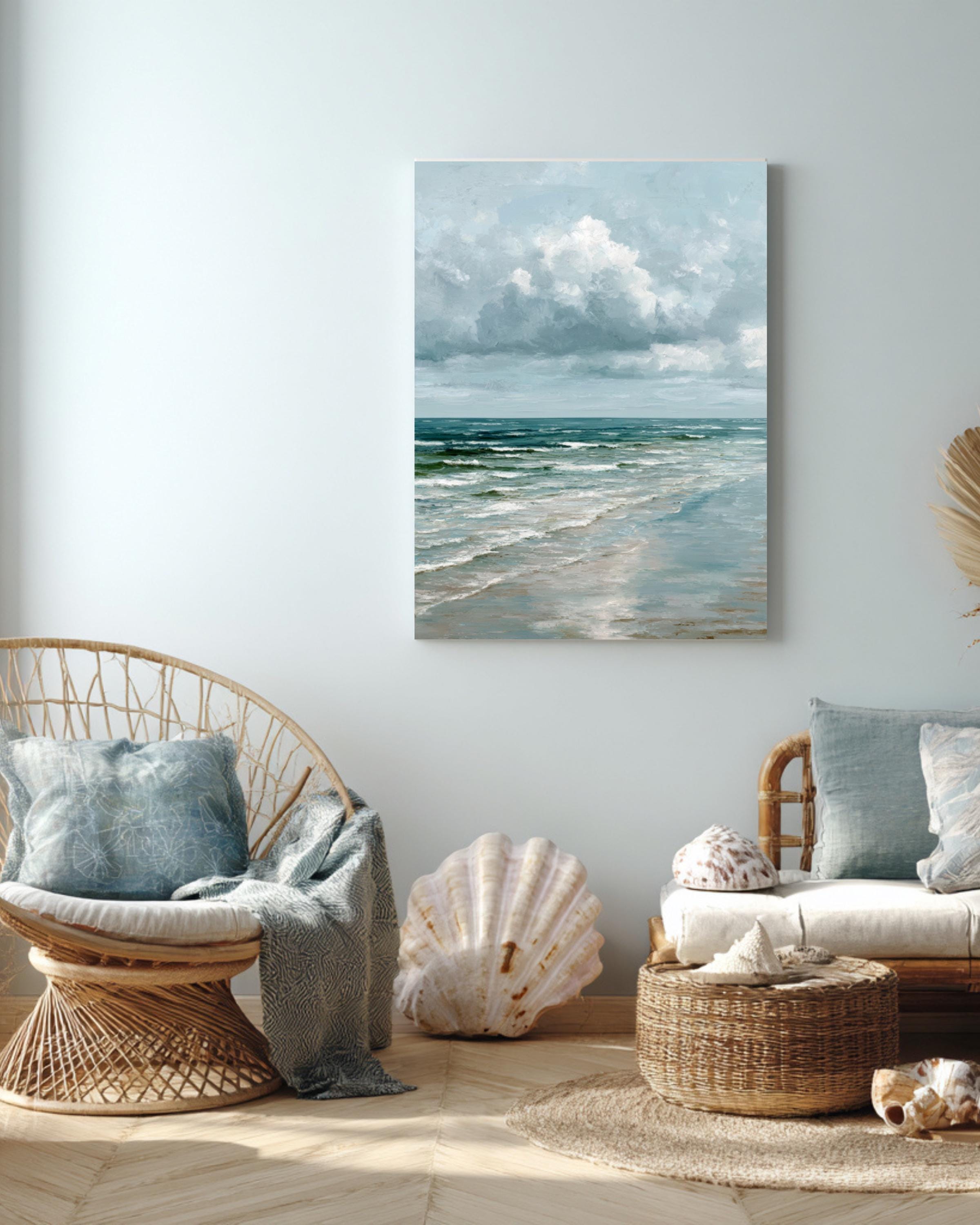 Muted Beach Oil Painting: David Hockney Style Coastal Print - Etsy