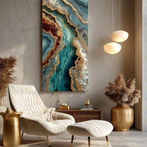 Agate Abstract Canvas Art: Gold & Teal Geode Wall Decor - Etsy