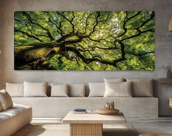 レア/SKOLOCT/CANVAS/ART/3 Sunlit Oak Tree Canopy Canvas, Green Forest Nature Wall Art, Large