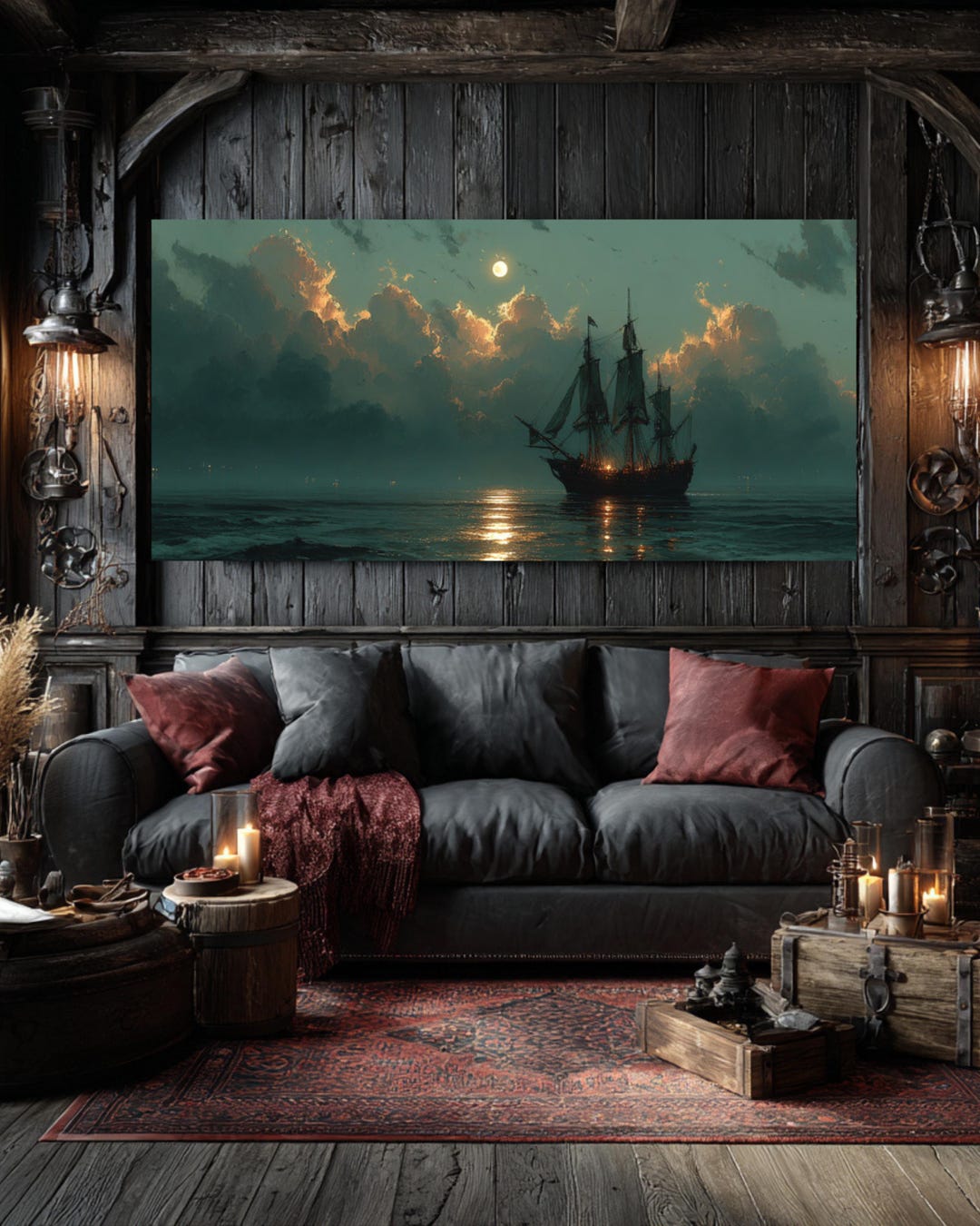 Gothic Pirate Ship Canvas Art: Moonlit Dark Fantasy Nautical Decor - Etsy