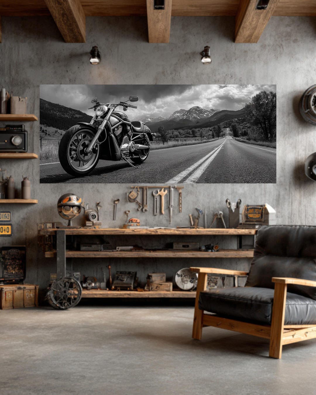 Harley V-rod Motorcycle Canvas Print | Vintage Black & White