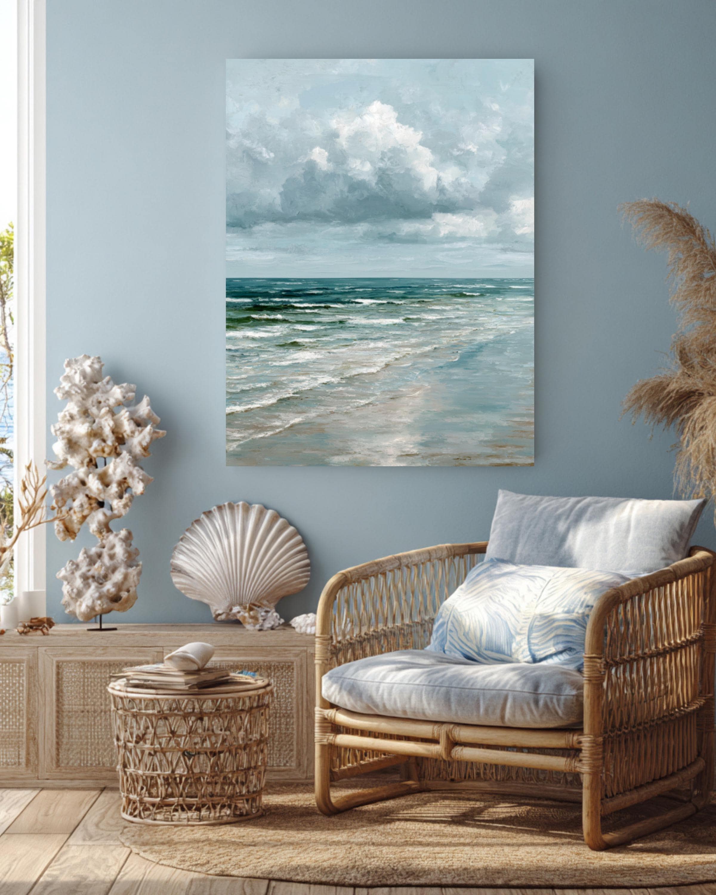 Muted Beach Oil Painting: David Hockney Style Coastal Print - Etsy