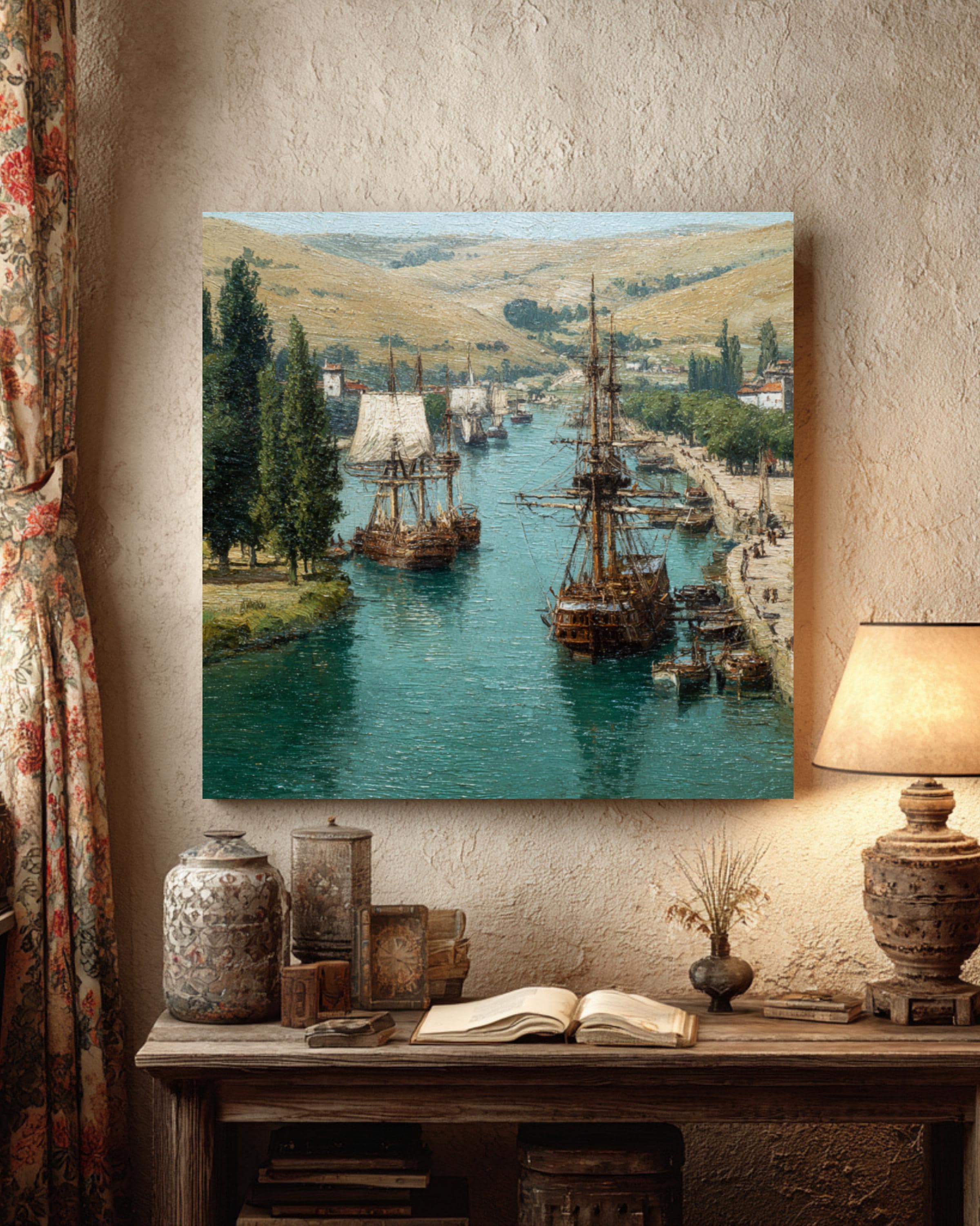 モネ風の船の絵画：ヴィンテージの川の風景画 - Etsy 日本
