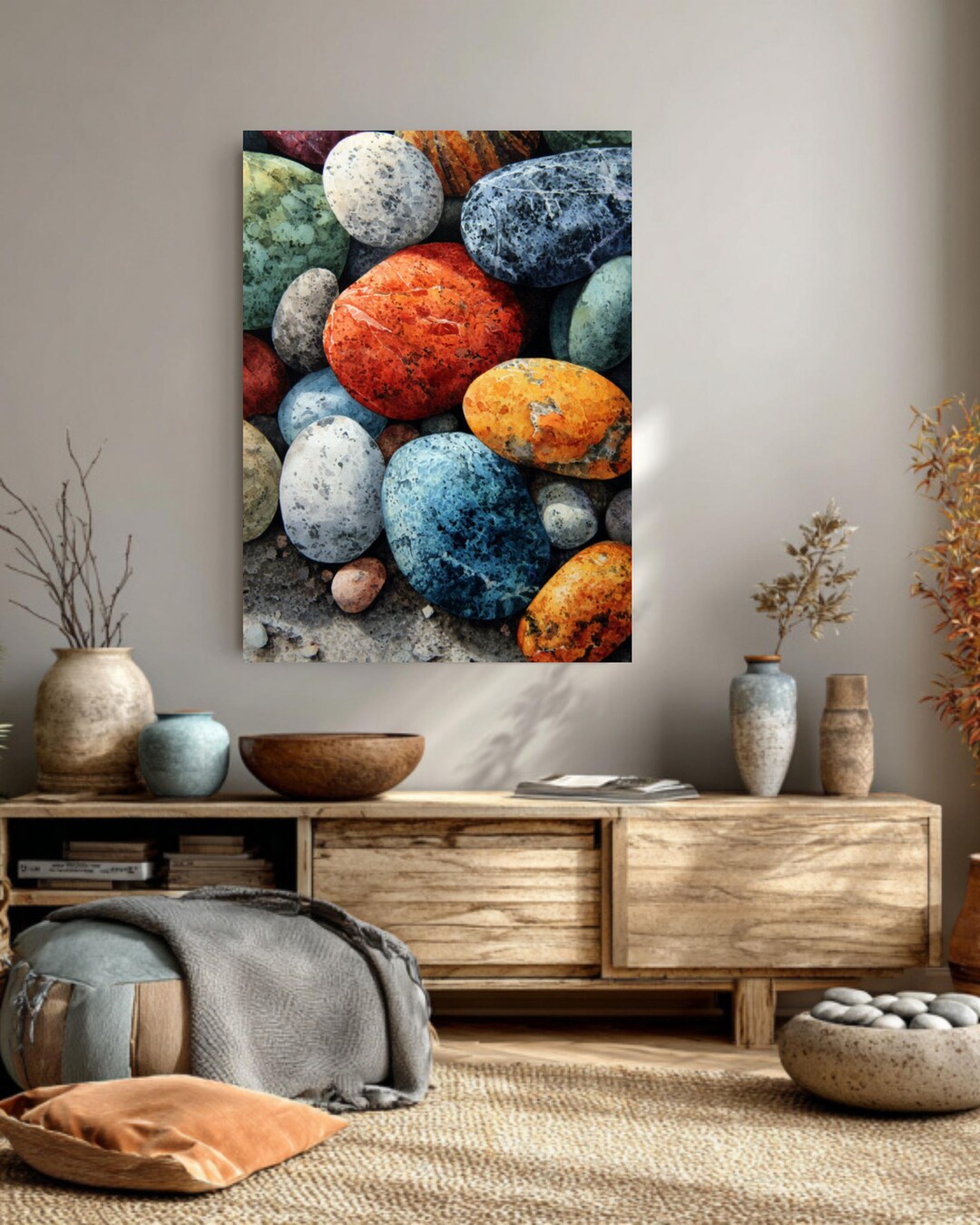 Colorful Pebbles Watercolor Print: Stone Texture Wall Art - Etsy