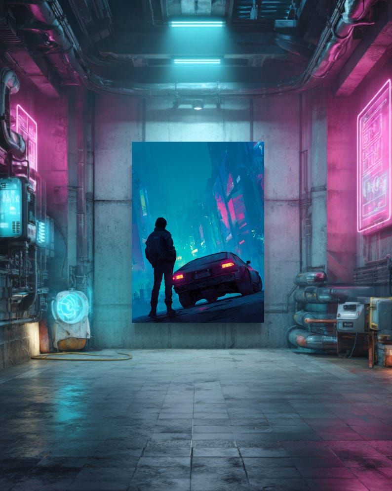 Cyberpunk Neon City Car Poster: Futuristic Sci-fi Wall Art - Etsy