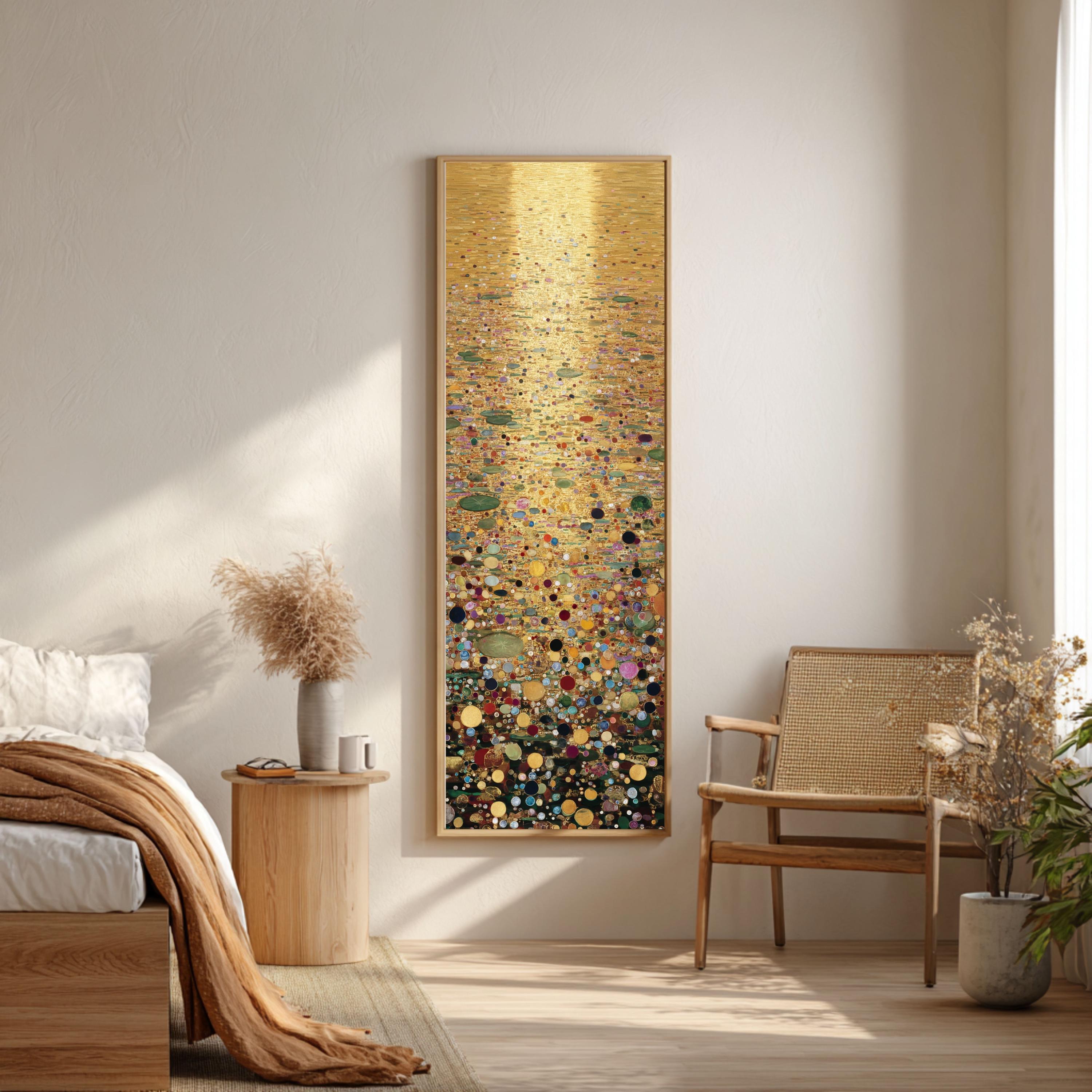 Gustav Klimt Style Abstract Water Lily Canvas, Gold Floral Wall Art ...