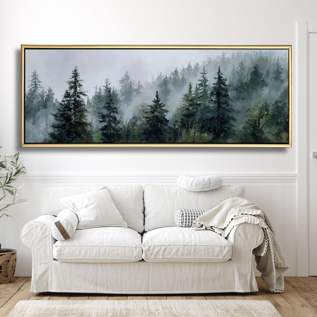 Foggy Pine Forest Wall Art, Misty Trees Canvas Print, Muted Green ...