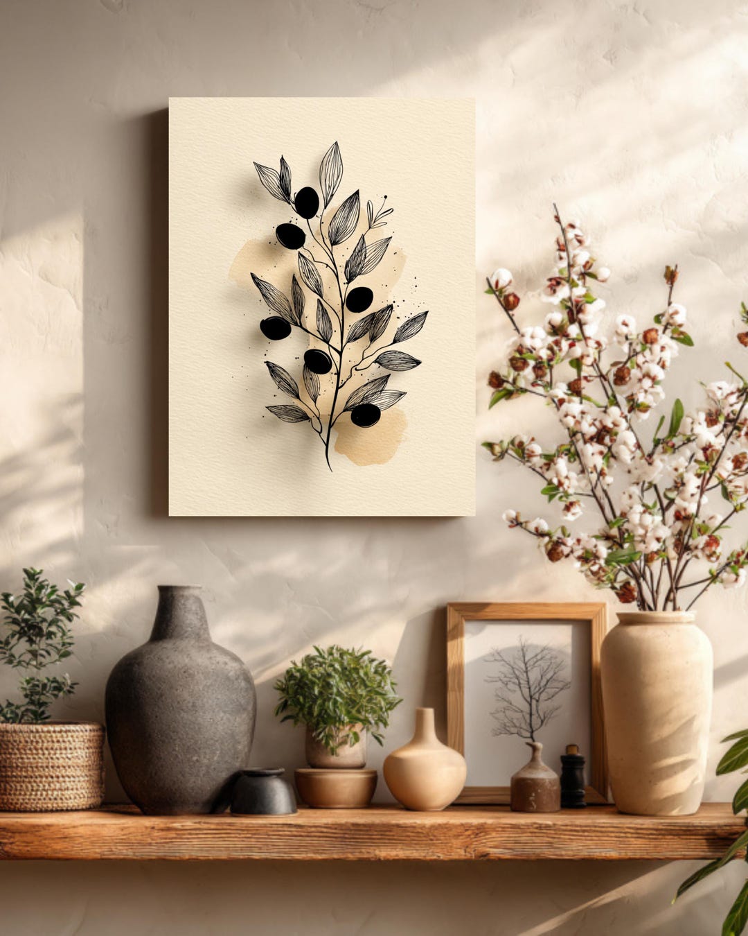 Minimalist Olive Branch Line Art Print: Modern Botanical Wall Decor ...