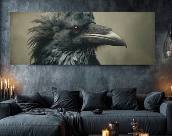 Retrato gótico antropomórfico de un cuervo / Arte surrealista de aves en lienzo