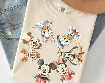 Camiseta retro con las firmas de Mickey y sus amigos, camiseta mágica, camiseta con personajes de Disney, camiseta con la cabeza de Mickey Mouse de Disney, regalo de Mickey y compañía, camiseta de Disney