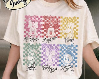 Camisetas de Disney Mickey y sus amigos, camiseta a cuadros de Disney con colores cómodos, camiseta familiar de Disney, Mickey y Minnie, Goofy, Pluto, Donald y Daisy.