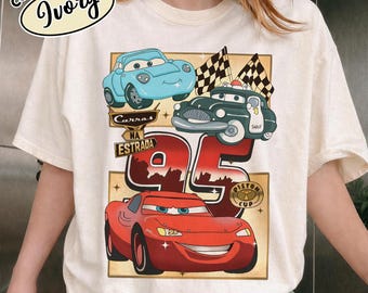 Camiseta vintage de Rayo McQueen, Rayo McQueen con número en la espalda, camiseta de Disney Cars, camiseta de Pixar Cars, Disney Cars Land, camiseta Comfort Colors